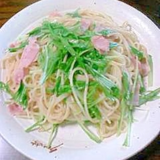 水菜とベーコンの和風パスタ